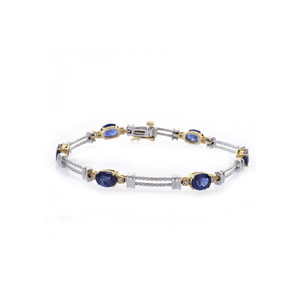 6.08 Carat Sapphire & Diamond Bracelet 14K Gold